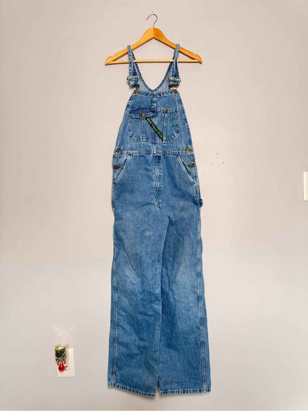 Key Imperial Denim Bib Overalls W32 L32 Vintage Workwear Carpenter 100% Cotton - Picture 2 of 10